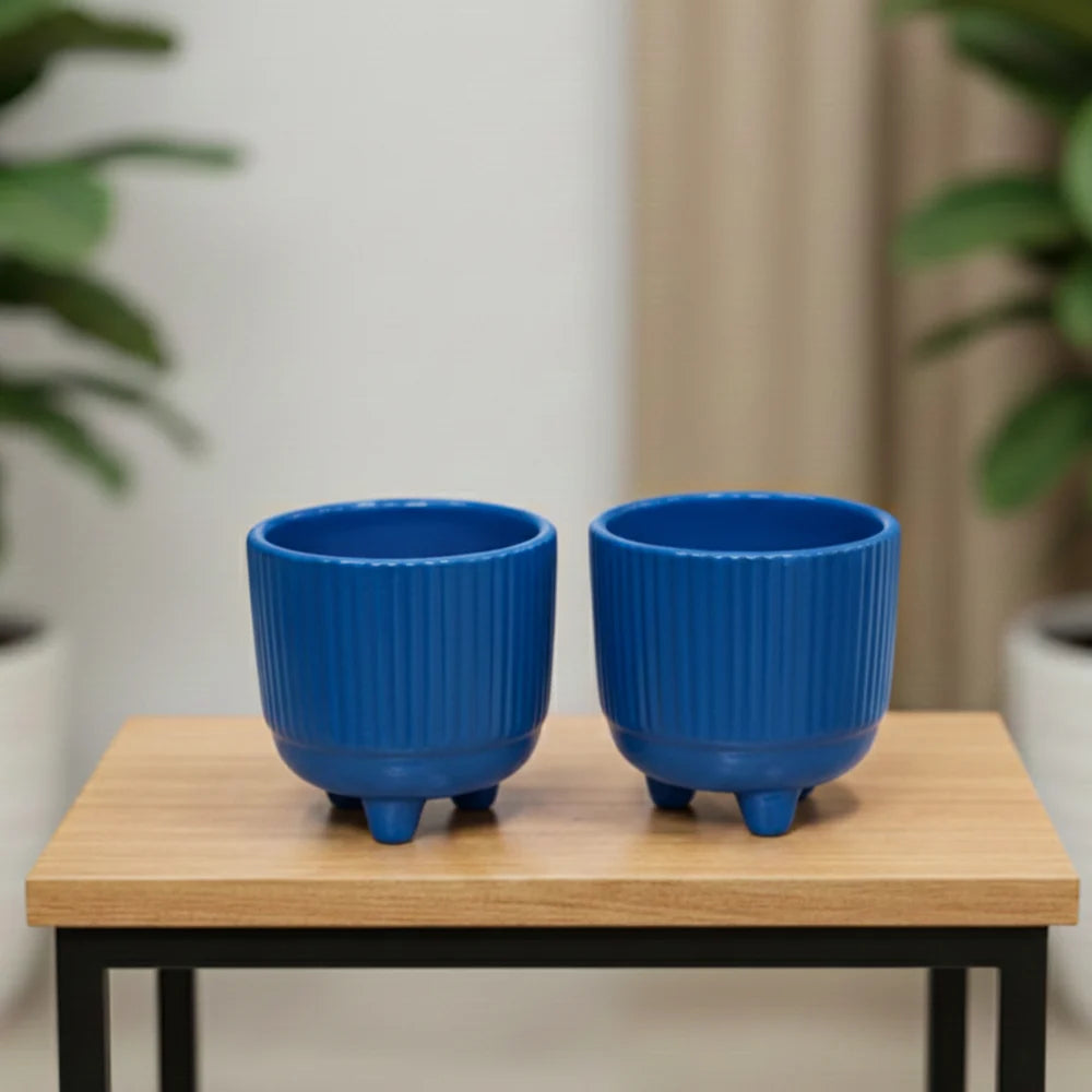 3 Leg Table Top Ceramic Pot – Elegant Decorative Planter Set (4″ x 4″, Set of 2)