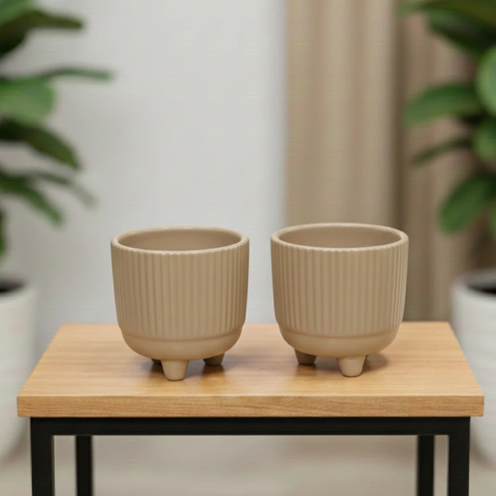 3 Leg Table Top Ceramic Pot – Elegant Decorative Planter Set (4″ x 4″, Set of 2)