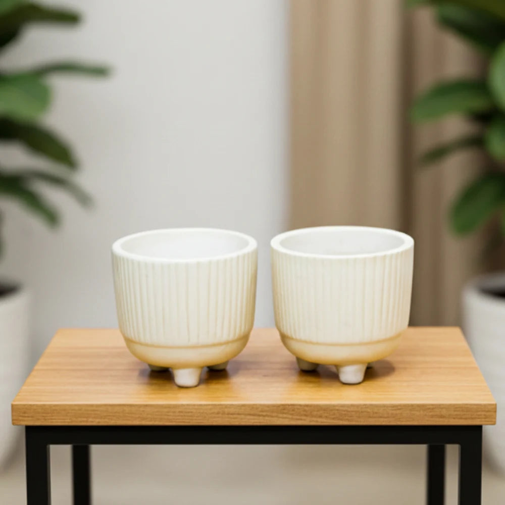 3 Leg Table Top Ceramic Pot – Elegant Decorative Planter Set (4″ x 4″, Set of 2)