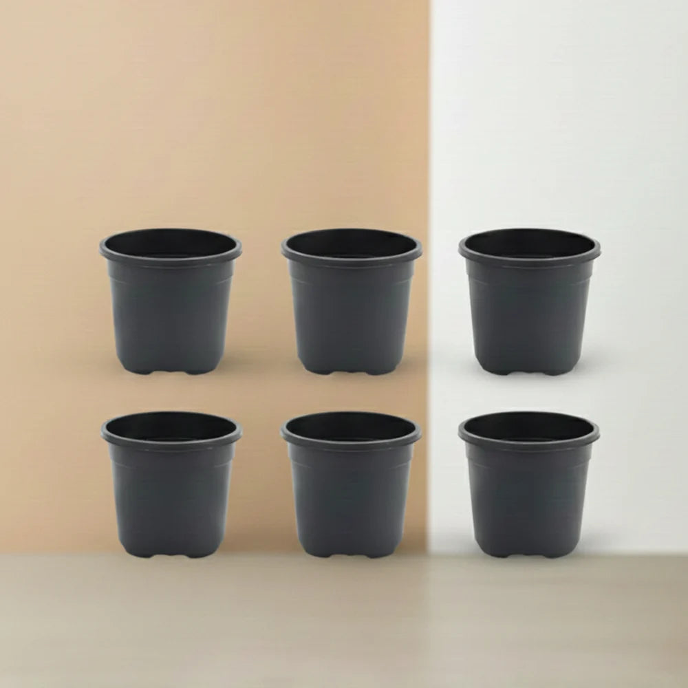 6-Inch Black Gardening Pots – Set of 6 Durable Plastic Planters for Indoor & Outdoor Plants