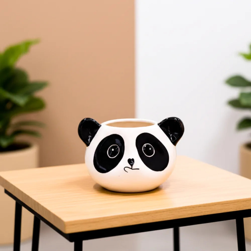 Big Panda Ceramic Pot – Cute White Decorative Planter (4.5″ x 4.5″, 1 Piece)