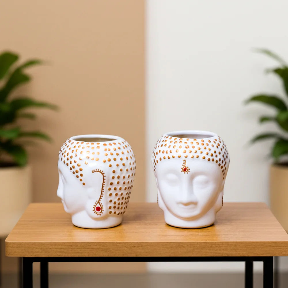 Buddha Singar Ceramic Pot – Elegant White Decorative Planter (3.2″ x 5″, 1 Piece)