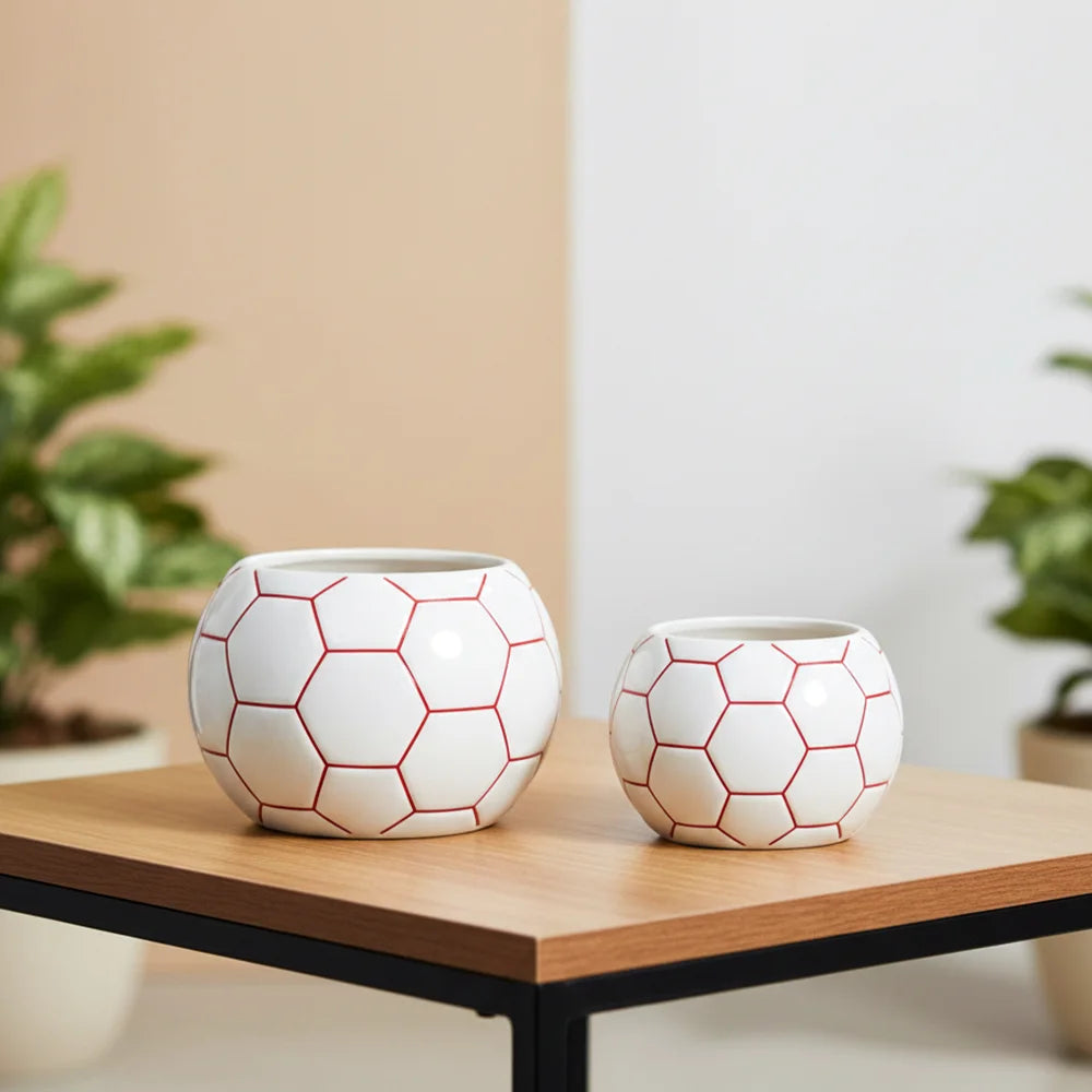 Football Ceramic Pot – Stylish White & Blue Decorative Planter (4.6″ x 3″, 1 Piece)