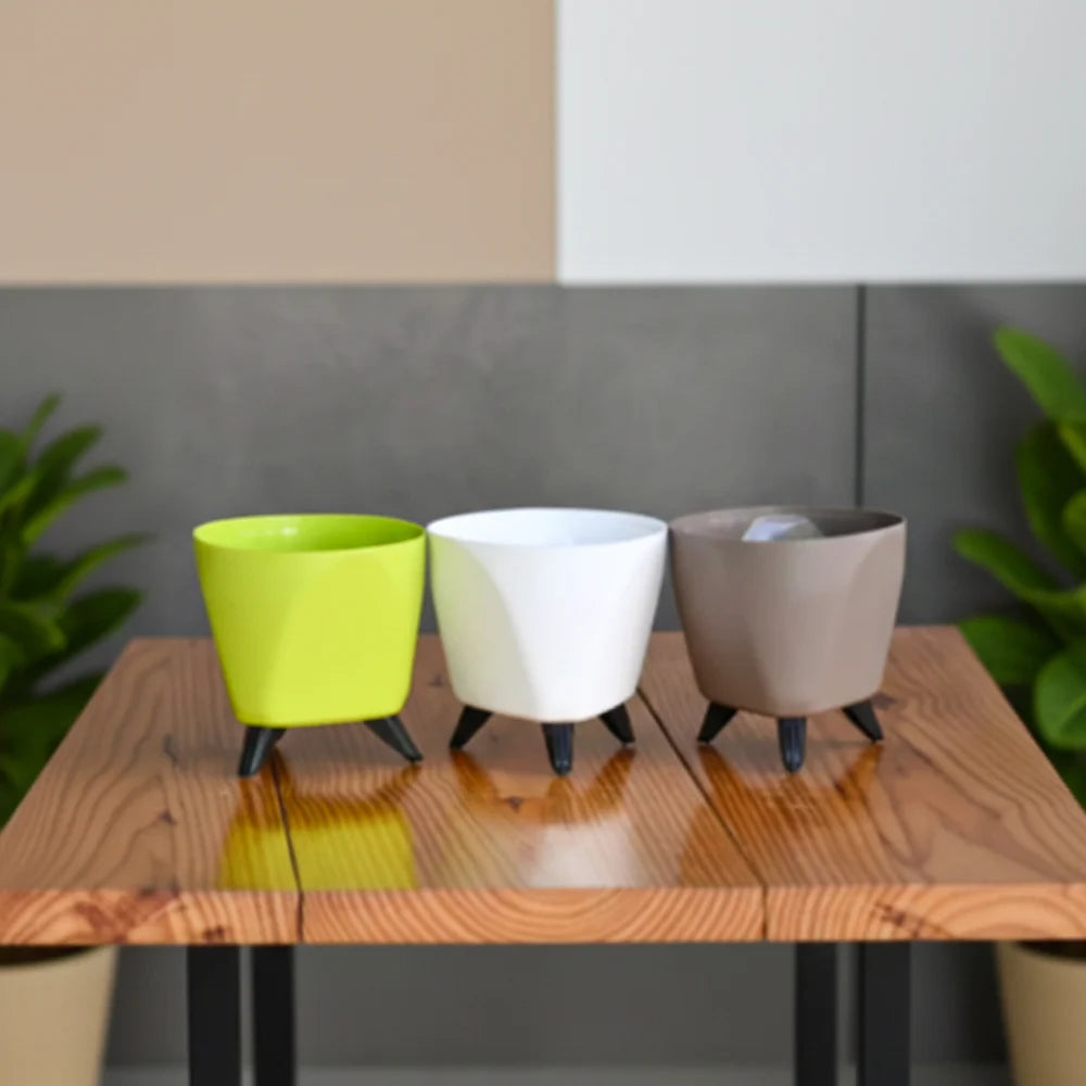 Lagos 4.5-Inch Self-Watering Pots – Set of 6 Premium Plastic Planters (Yellow, White, Mocca, Midnight Blue)