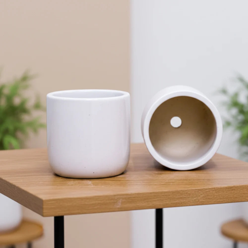 NS Dholak Ceramic Pot – Elegant White Decorative Planter (5″ x 5″, 1 Piece)