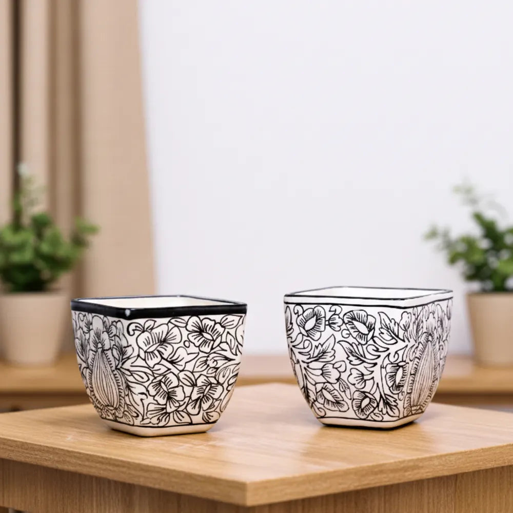 New Square MG Ceramic Pot – Modern White Decorative Planter (4.5″ x 4.5″, 1 Piece)